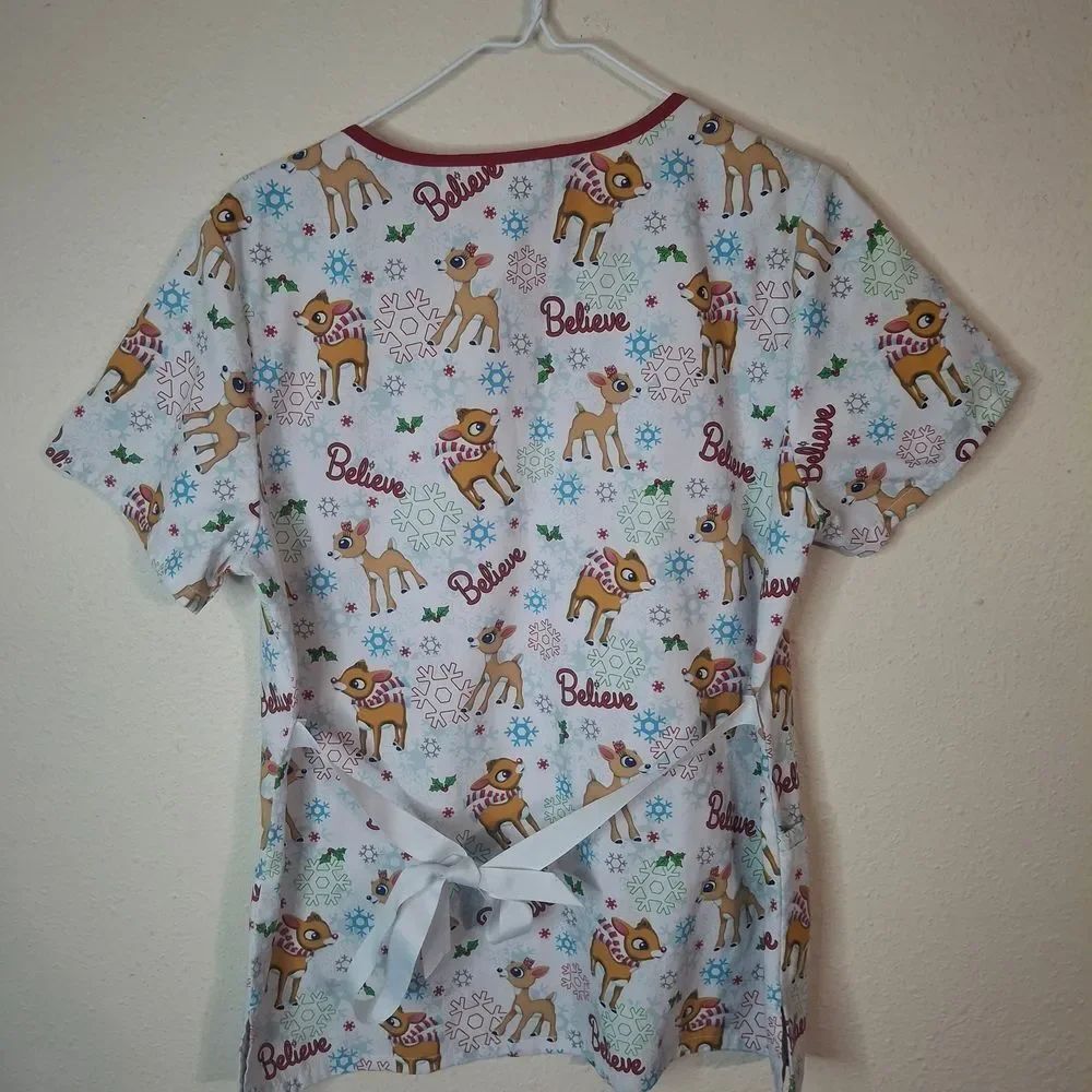 Rudolph Christmas Scrub Top size small - Picture 3 of 5